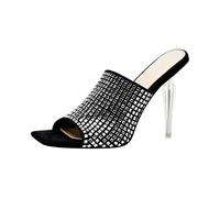 Genérico Mujer Punta Cuadrada Destalonado Sandalias De Verano con Diamantes Tacón Alto Transparente Pump De Vestir Ante Sintético Sandalias De Noche De Fiesta De Graduación,Negro,39 EU