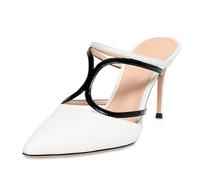 Genérico Mujer Punta Puntiaguda Brillantes Zapatos De Novia Tacón Alto De Aguja Sandalias De Fiesta De Boda Y Baile Sin Cordones Mules De Vestir,Blanca,35 EU