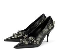 Genérico Mujer Punta Puntiaguda Cuero PU Zapatos De Punk Sin Cordones Zapatos De Vestir Tacon De Aguja Alto Pumps De Fiesta De Graduación,Negro,41.5 EU