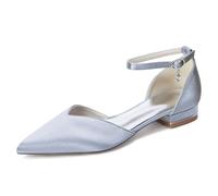 Genérico Mujer Punta Puntiaguda Raso Zapatos De Novia Tacón Plano Zapatos De Vestido De Novia Correa En El Tobillo Planos para Fiesta, Noche Y Baile De Graduación,Plata,36 EU