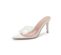 Genérico Mujer Punta Puntiaguda Transparentes Sandalias De Verano Tacón Alto De Aguja Mocasines De Vestir Sin Cordones Zapatos De Novia O Dama De Honor,Blanca,41.5 EU