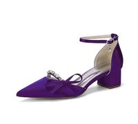 Genérico Mujer Punta Puntiaguda Zapatos De Novia De Raso con Lazo Correa De Tobillo Sandalias De Boda con Hebilla Tacón Medio De Bloque Zapatos De Fiesta Y Baile De Graduación,Púrpura,36 EU