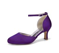 Genérico Mujer Punta Redonda Cerrada Zapatos De Novia De Boda Correa De Tobillo Zapatos De Vestir con Hebilla Tacón Medio Zapato De Fiesta Nocturna Y Baile De Graduación,Púrpura,40 EU
