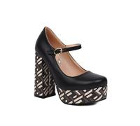 Genérico Mujer Punta Redonda Charol Mary Janes Correa Al Tobillo Zapatos De Fiesta De Graduación con Hebilla Tacón Gruesa Alto Zapatos De Plataforma,Negro,44 EU