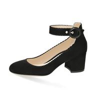 Genérico Mujer Puntera Cerrada Redonda Mary Jane De Corduroy Correa En El Tobillo Zapatos De Noche De Fiesta De Graduación Tacón Grueso Alto Zapatos De Vestir,Negro,38 EU