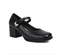 Genérico Mujer Puntera Cuadrada Mary Jane De Cuero PU con Correa En El Tobillo Retro Zapatos De Vestir con Hebilla Tacón De Bloque Zapatos De Fiesta De Graduación,Negro,36 EU