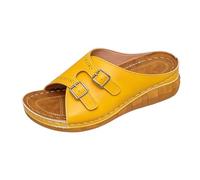 Genérico Mujer Sandalias Tipo Mule Tacón Tiras Verano Casual Elegantes Interiores Exteriores Transpirables (Yellow, 43)