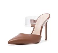 Genérico Mujer Sin Cordones Mule De Verano Punta Puntiaguda Destalonado Sandalias De Vestir Tacón Alto De Aguja Zapatos para Fiesta, Noche O Baile De Graduación,Marrón,38 EU