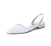 Genérico Mujer Sin Cordones Zapatos De Ballet Bordado De Malla para Boda De Novia Punta Puntiaguda Zapatos De Vestir De Fiesta De Graduación con Perla,Blanca,36 EU