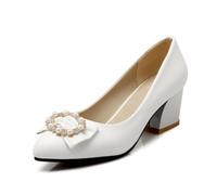 Genérico Mujer Sin Cordones Zapatos De Salón con Hebilla Punta Puntiaguda Cuero PU Zapatos De Novia Tacón Alto De Bloque Zapato De Boda De Graduación,Blanca,37 EU