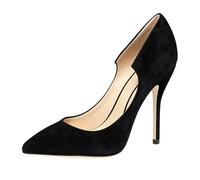 Genérico Mujer Sin Cordones Zapatos De Salón Punta Puntiaguda Gamuza Sintética Zapato De Vestir Tacón De Aguja Alto Zapatos De Noche De Fiesta De Graduación,Negro,36 EU