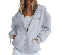 Generico Mujer Sudadera Goth Punk Y2k Impreso De Manga Larga Con Capucha Y Cuello Redondo Casual Con Cremallera Y Equipada Con Bolsillos Boleros Mujer Elegante 2025 Fresco, Grey-a, L