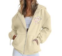 Generico Mujer Sudadera Goth Punk Y2k Impreso De Manga Larga Con Capucha Y Cuello Redondo Casual Con Cremallera Y Equipada Con Bolsillos Boleros Mujer Elegante 2025 Fresco, Beige-e, L