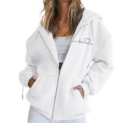 Generico Mujer Sudadera Goth Punk Y2k Impreso De Manga Larga Con Capucha Y Cuello Redondo Casual Con Cremallera Y Equipada Con Bolsillos Boleros Mujer Elegante 2025 Fresco, Blanco-a, L