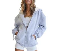 Generico Mujer Sudadera Goth Punk Y2k Impreso De Manga Larga Con Capucha Y Cuello Redondo Casual Con Cremallera Y Equipada Con Bolsillos Boleros Mujer Elegante 2025 Fresco, gris-B, L
