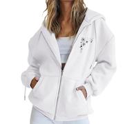 Generico Mujer Sudadera Goth Punk Y2k Impreso De Manga Larga Con Capucha Y Cuello Redondo Casual Con Cremallera Y Equipada Con Bolsillos Boleros Mujer Elegante 2025 Fresco, White-g, L