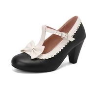 Genérico Mujer Sweet Lolita T - Tacones de Correa Retro Mary Jane Zapatos de Vestir de Tacón Cuadrado Noche Fiesta 7.5CM,Negro,41 EU