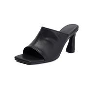 Genérico Mujer Tacón Acampanado Sandalias De Verano Punta Abierta Destalonado Mules De Fiesta De Graduación Punta Cuadrada Tacones Casuales De Cuero PU,Negro,44 EU
