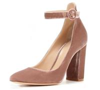 Genérico Mujer Tacón Alto Grueso Mary Jane Puntera Redonda Cerrada Terciopelo Zapatos De Vestir Correa En El Tobillo Zapatos De Noche De Fiesta De Graduación,Rosado,40 EU