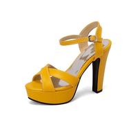 Genérico Mujer Tacón Alto Grueso Zapatos De Vestir De Plataforma Punta Abierta Destalonado Sandalias De Fiesta De Graduación Correa En El Tobillo Zapatos De Boda con Hebilla,Amarillo,44 EU