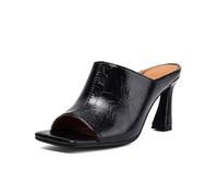 Genérico Mujer Tacón Alto Sandalias De Verano Punta Cuadrada Abierta Destalonado Mule Sin Cordones Cuero PU Sandalias De Fiesta De Graduación,Negro,39 EU