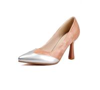 Genérico Mujer Tacón Alto Zapatos De Salón Punta Puntiaguda Cuero PU Pumps Sin Cordones Zapatos De Vestir De Fiesta De Graduación,Rosado,36 EU