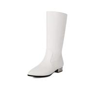 Genérico Mujer Tirón Botas De Media Pantorrilla Holgadas Puntera Puntiaguda Cuero PU Bota Cortas Tacón Plano Botas De Casual,Blanca,46 EU