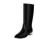 Genérico Mujer Tirón Botas De Media Pantorrilla Holgadas Puntera Puntiaguda Cuero PU Bota Cortas Tacón Plano Botas De Casual,Negro,46 EU