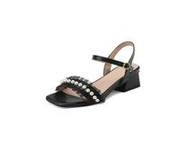 Genérico Mujer Tul Perla Decor Tacón Bloque Punta Cuadrada Sandalias Punta Abierta Slingback Tacón Bajo Verano Vestido Sandalias Goma Suela Zapatos Cómodos,Negro,42 EU
