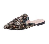 Genérico Mujer Verano 2024 Zapatos Rosa Palo Fiesta y otoño mujeres tacón bajo punta plana strass estampado colorido medias pantuflas mulas Sandalias Negras Tacon Mujer Hebillas (Blue, 40)