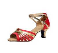 Genérico Mujer Zapatos de Tacón Alto de Baile Latino Sandalias Puntera Abierta Moderna Salsa Zapato de Danza para Tango/Jazz/Latin/National Mark/Rumba/Cha Cha/Noche, rojo, 35 EU