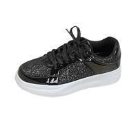 Genérico Mujer Zapatos Deportivos Lentejuelas con Cordones realzamiento Zapatos casuales Deportivos Transpirable al aire libre Zapatos Planos Moda y Deporte Running, Le Noir, 40 EU Large