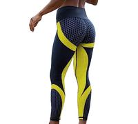 Genérico Mujeres 3D Print Yoga Skinny Workout Gym Leggings Deportes Entrenamiento Pantalones recortados (Yellow, L)