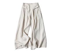 Genérico Mujeres Pantalones de Lino Verano Boho Línea Ancho Cintura Alta Ropa De Lino Para Mujer Verano Pantalones Casual con Bolsillos Playa de Lino De Talle Alto, beige, XL
