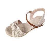 Genérico Mujeres Sandalias Señoras Verano Tela Lazo Punta Abierta Hebilla Sandalias Cuñas Mujer Verano Soles Cuñas Sandalias Mujer Cómodo con Suela Memoria Forma para Caminar Larga, beige, 37.5 EU