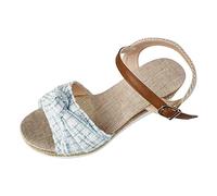 Genérico Mujeres Sandalias Señoras Verano Tela Lazo Punta Abierta Hebilla Sandalias Cuñas Mujer Verano Soles Cuñas Sandalias Mujer Cómodo con Suela Memoria Forma para Caminar Larga, azul, 37.5 EU