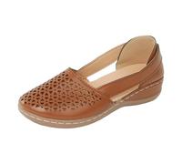 Genérico Mujeres Sandalias Women Shoes Fashionable And Comfortable Wedge Heeled Thick Soled Sandals Bare Boots Breathable Hollow Closed Toe Sandals Sandalias Bohemia Perla Cuero Zapatos, marrón, 36 EU