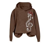 Genérico Mujeres Sudadera con capucha de Navidad Manga Larga Estampado Brillante Patrón de Navidad Top Casual Cómodo Brillante Festivo Elegante Invierno Suéter Mujer Invierno, café, S