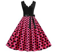 Genérico mujeres vintage retro lunares vestido trapecio Rockabilly años 1950 Audrey Hepburn estilo años 50 60 vestido de cóctel noche fiesta negocios verano casual vestidos elegantes, rosa brillante