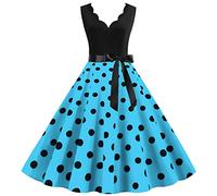 Genérico mujeres vintage retro lunares vestido trapecio Rockabilly años 1950 Audrey Hepburn estilo años 50 60 vestido de cóctel noche fiesta negocios verano casual vestidos elegantes, Sky Blue, XXXL