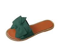 Genérico Mulas de playa para mujer, verano, informal, de terciopelo con pajarita, suela antideslizante plana, estilo de una línea cómoda para playa o ciudad, Verde Oscuro163, 36 EU