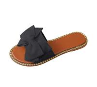 Genérico Mulas de playa para mujer, verano, informal, de terciopelo con pajarita, suela antideslizante plana, estilo de una línea cómoda para playa o ciudad, Negro163, 43 EU