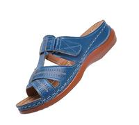 Genérico Mulas Mujer Verano con Tacón Cuñado Suela Gruesa Calada Costuras Rayas Grandes Tallas Cómodas Zapatos de Playa, azul, 41 EU
