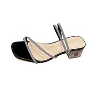 Genérico Mulas para mujer, estilo francés, con tacon, bloque y pedrería, brillantes, verano, al aire libre, sandalias de hadas, dos funciones, elegantes para fiesta o atuendo romántico, Negro201, 38