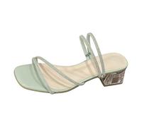 Genérico Mulas para mujer, estilo francés, con tacon, bloque y pedrería, brillantes, verano, al aire libre, sandalias de hadas, dos funciones, elegantes para fiesta o atuendo romántico, Verde201, 41