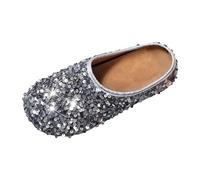 Genérico Mulas y zuecos para mujer, lentejuelas brillantes, zapatillas para mujer, cómodas con lentejuelas, zapatillas cerradas, punta redondeada, suela suave, corte cubierta, estilo festivo para casa