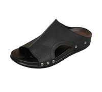 Genérico Mule Femme Pantuflas de Cuña con de Cuero de Moda para Mujer Zapatillas de Playa Antideslizantes con Estilo Veraniego (Black, 39)