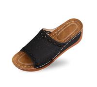 Genérico Mule Femme Sandalias de Cuña en Cuero para Mujer Cómodas Zapatillas Playa Punta Abierta (Black, 41)