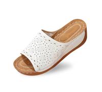 Genérico Mule Femme Sandalias de Cuña en Cuero para Mujer Cómodas Zapatillas Playa Punta Abierta (White, 37)