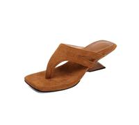 Genérico Mules De Tacón Esculpido para Mujer | Tacón de Cuña, Mules de Dedo, Punta Cuadrada, Ante Sintético, Slip On, Sandalias Casuales de Verano